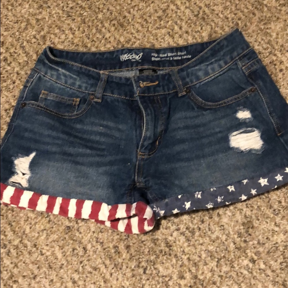 American Flag Cuffed Jean Shorts